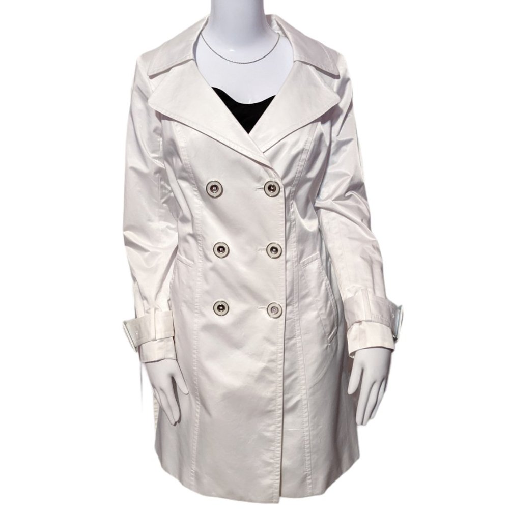 Double Breasted Belted Long White Trench Coat